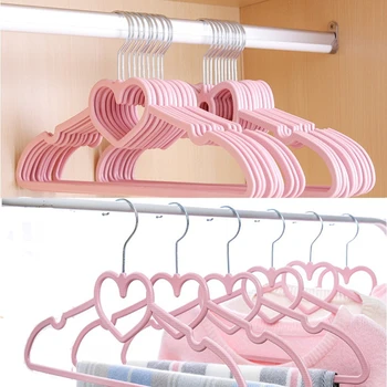 10ШТ Закачалка за дрехи, здрава закачалка от ABS-пластмаса с шарките на сърцето, закачалка за дрехи за деца и възрастни, закачалки за дрехи (розов)