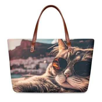 2023 Горещи чанта през рамо с принтом Kawaii Cool Cat, Розови Пътни чанти, Здрава чанта за пазаруване за жени, младежи, момичета, Bolsos De Lujo