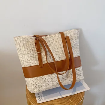 2023 Лятна нова тканая чанта за почивка на Жените от растителни тъкани, Прясна и сладка Женствена чанта-тоут голям капацитет с едно рамо