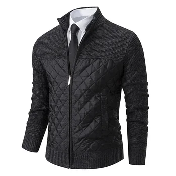 2023 Нов хлопчатобумажный дебели мъжки пуловер, яке, вязаное палто с цип с много дълъг ръкав, жилетка с яка-часова