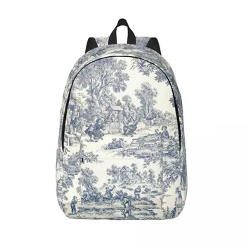Toile De Jouy № 2, платно раница за жени и мъже, водоустойчива чанта за колеж, френска тъмно синя чанта с изображение, чанти и калъфи за книги с принтом