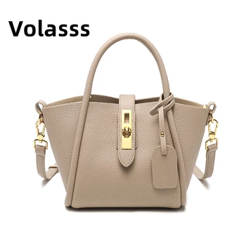 VOLASSS Нова модерна чанта от естествена кожа, Дамски лятна луксозна ежедневна чанта през рамо Дамски малки обикновена чанта през рамо