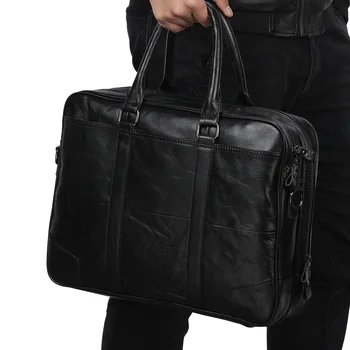 Голяма бизнес чанта за мъже, портфейл от естествена кожа, мъжки офис на 15.6-инчовата чанта за лаптоп, мъжка чанта-месинджър през рамо