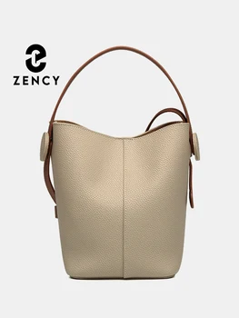 Голяма пазарска чанта от естествена кожа Zency, дамски проста висококачествена чанта-тоут, дамски чанти под мишниците на дългия колана си.