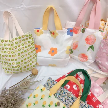 Дамска чанта, скъпа мини чанта от платно с цветя принтом, преносими чанти за съхранение на покупки, дамски ежедневни чанта, мини чанта за обяд