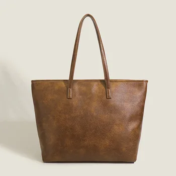 Дамска чанта-тоут в европейския и американския стил в стил ретро, нишевая, модни, за крайградски пътувания, ръчна чанта през рамо, текстурирани чанта под мишниците