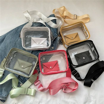 Дамски водоустойчив преносими прозрачни торби през рамо, прости мини отношение на мълния, модни прозрачни чанти, портфейли PVC, чанта за телефон