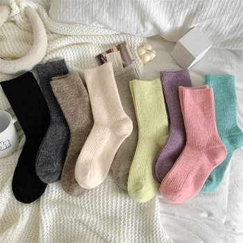 Дамски вълнени чорапи, на Новост на есента-зимата, Обикновена основни ежедневни свободни чорапи, Дамски чорапи на пода, високо качество, Дебел комфорт