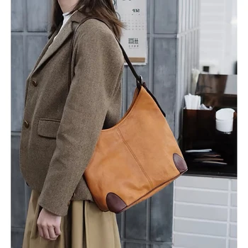 Дамски чанти-скитник от мека кожа FEROUCH, чанти с горната дръжка, реколта кожена чанта през рамо, луксозна кожена чанта на най-горния слой