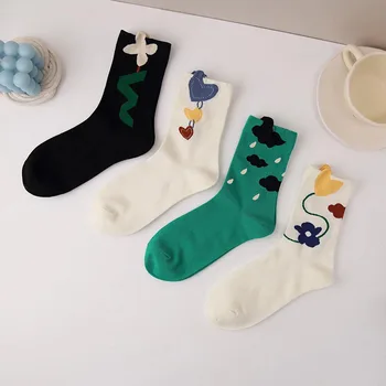 Дамски чорапи, с хубави цветя модел, годината на реколтата чорапи от картун Harajuku Kawaii, дишащи памучни чорапи за дами и момичета, Корейски кальцетины
