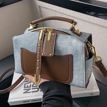Дизайнерска марка 2023, Нова Висококачествена деним bag-въздушна възглавница, модерни контрастни чанти за жени, чанта през рамо Bolsa Feminina