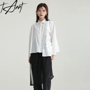 Жените риза Tannt Асиметрия с дълги ръкави, черно-бели памучни ежедневни ризи, блузи, нередовна Модерен ризи за почивка, Блузи, Новост 2023 година