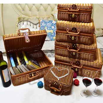 Идиличен ретро-ръчно кутия Кошница за съхранение за пикник на открито Ръчна кутия за съхранение на подпори, за да направя Украса Домашна колекция от съдове за готвене