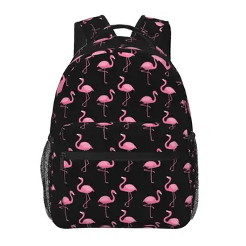 Многофункционална раница Pink Flamingo Класически Основен Водоустойчив Случайни раница за пътуване със странични джобове за бутилки