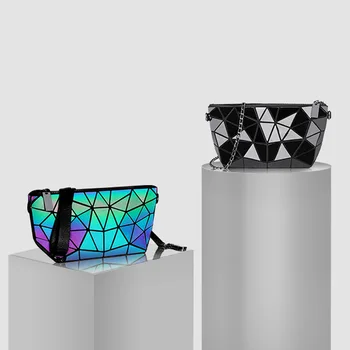 Модерен мини-дамска чанта от лачена кожа, светещи дамски чанти с неправилна геометрична форма, чанти през рамо с две джапанки