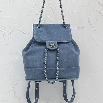 Модерен раница за жени, луксозни дизайнерски чанти през рамо, новост 2023 г., Denim чанта с цип на съвсем малък, украсена с ключ, чанта за книги