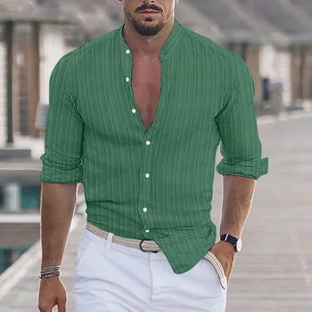 Мъжка риза, ежедневни свободна риза с дълъг ръкав и копчета, с ревери, блузи, мъжки пролетно-лятна мода риза 2024, върхове S-3XXL