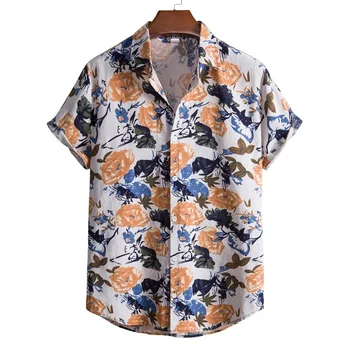 Мъжка риза С 3D Принтом Листа И Цветове, Модни Хавайски Летни Плажни Ризи За Почивка, Ежедневни Блузи С Къс Ръкав, Свободна Блуза