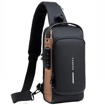 Мъжки богат на функции анти-кражба USB-чанта през рамо, мъжка чанта за пътуване през рамо, прашка, отличителни чанти, чанта-месинджър за мъже