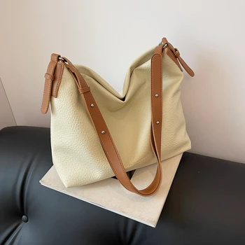 Нова Дамска чанта През рамо с Голям капацитет, Висококачествена Чанта През Рамо от Изкуствена Кожа и чанта-тоут, Дамски Реколта Чанта