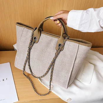 Нова дамска чанта-тоут голям капацитет, с диагонал на веригата през рамо, луксозни дамски чанти за рамо