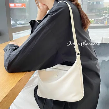 Нова дамски однотонная чанта през рамо, мини-чанти-незабавни посланици във формата на полумесец, луксозна дизайнерска найлонова чанта, ретро, Дамски чанти под мишниците