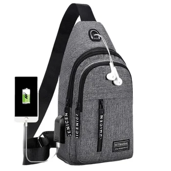 Нова мода за мъже нагрудная чанта, спортна USB зареждане, богат на функции мъжка чанта през рамо, всекидневни прашка