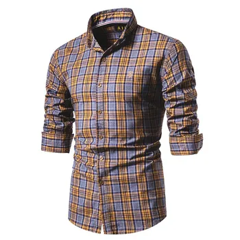 Поп-поп-пролет, мъжка риза от 100% памук, клетчатая риза с дълъг ръкав, Мъжки приталенная висококачествена мъжка риза за социален бизнес