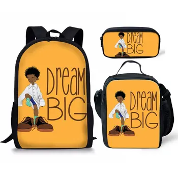 Популярният хип-хоп Забавна черна африка момче 3D Принт 3 бр./компл. Училищни чанти за ученици Лаптоп Раница, Чанта за обяд молив случай
