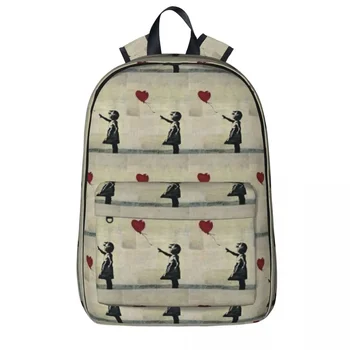 Раница Banksy's Girl With A Red Балон III за момчета и момичета, чанта за книги, училищна чанта за студенти, пътен раница, чанта през рамо с Голям капацитет