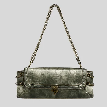Реколта дамски чанти за подмишниците, луксозни дизайнерски чанти, портфейли 2023 година на Издаване, новост, от изкуствена кожа, квадратен заключване, Бронзово-златна чанта през рамо