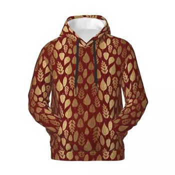 Свободни горнища с принтом листа, мъжки златисто-червени пуловери в уличном стил, hoody с качулка, есенна риза със забавен дизайн, голям размер