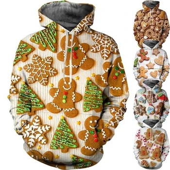 Сладък качулки с участието на Пряничного Човек за мъже, Пуловери с 3D-принтом Весела Коледа, Забавни детски блузи с качулка, зимни блузи, унисекс