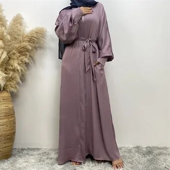Халати за баня-жилетки, мюсюлманската рокля с джобове дантела, Дубайские Абайи, арабски и турски дълги рокли за жените, однотонная елегантна ислямска облекло