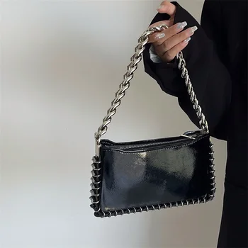 Чанта през рамо от изкуствена кожа за жени, луксозна дизайнерска чанта, модерен верига, чанта под мишниците, дамски квадратна чанта-тоут