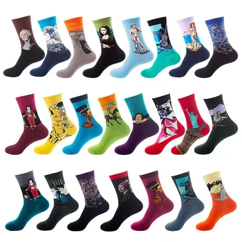 Щастливи Чорапи Мъжки Маслени Памучни Чорапи Модерен Хип-Хоп Мъжки Дамски Чорапи Midtube Унисекс Чорапи За момичета Harajuku Happy Socks Забавни Чорапи